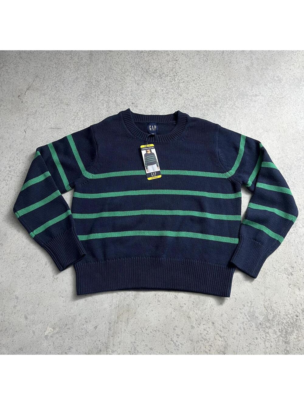 Gap Striped Knit Sweater Womens M Navy Green Cropped NWT 100% Cotton
